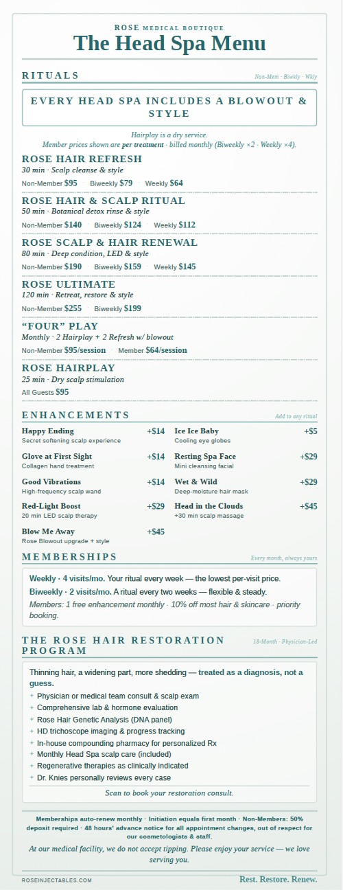 Head Spa treatment menu